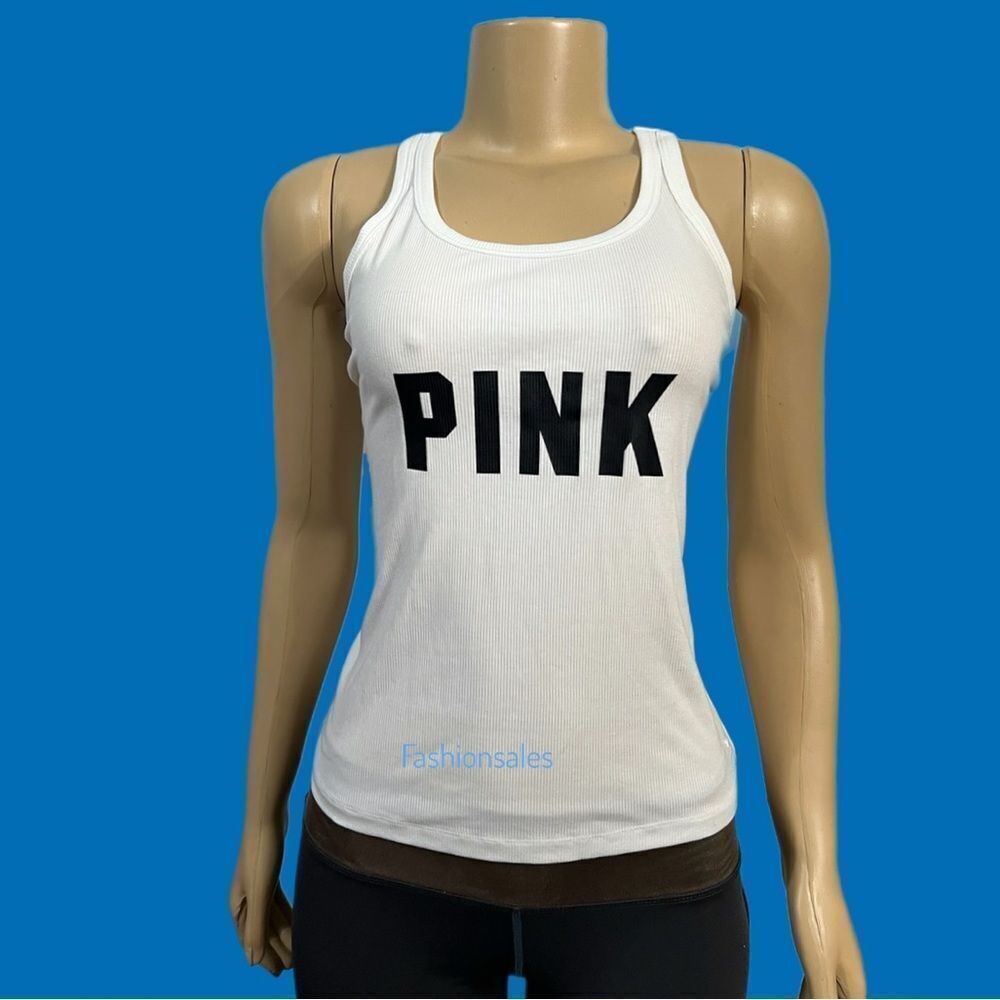Victoria’s Secret PINK Cropped Ribbed PINK Logo soft tank top White Xlarge